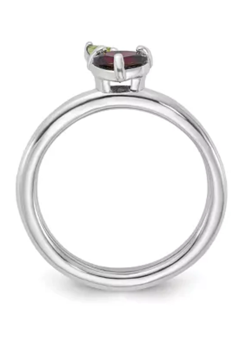 1.1 ct. t.w. Garnet and Peridot Stackable Expressions Rhodium-plated Apple Ring Sterling Silver