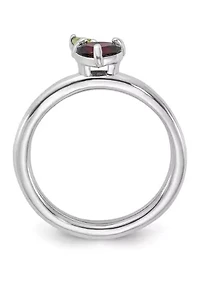 1.1 ct. t.w. Garnet and Peridot Stackable Expressions Rhodium-plated Apple Ring Sterling Silver