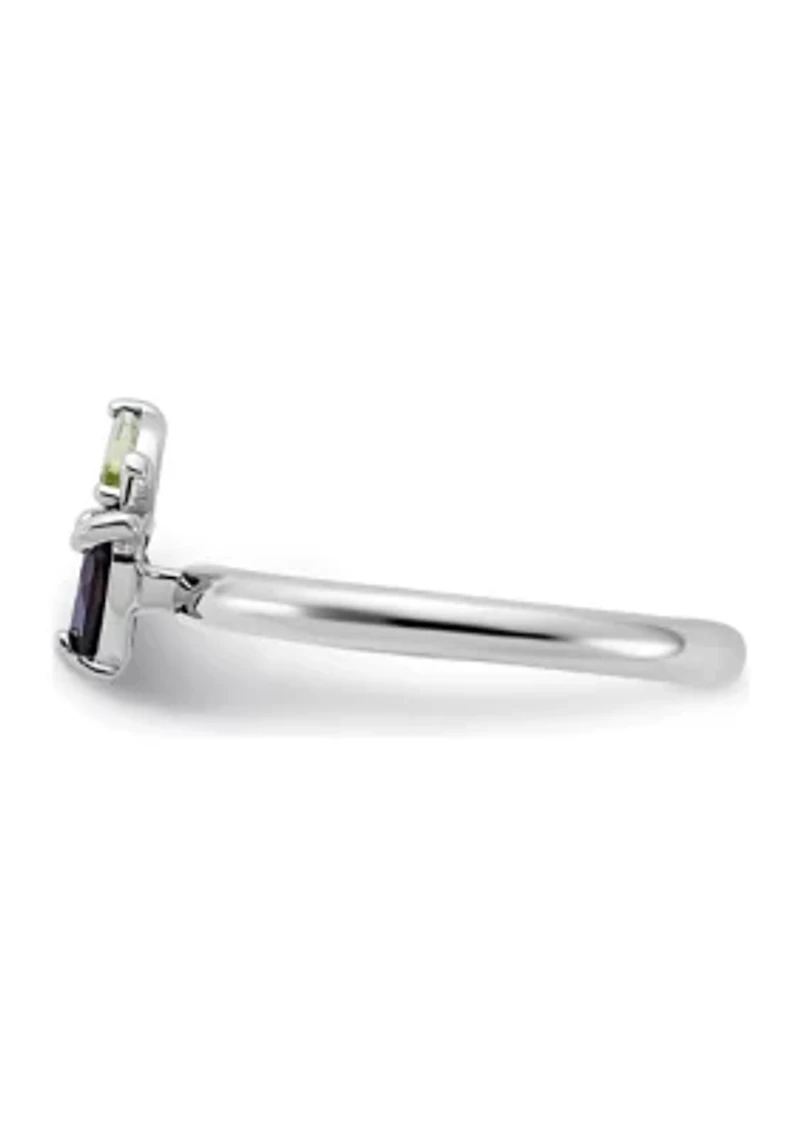 1.1 ct. t.w. Garnet and Peridot Stackable Expressions Rhodium-plated Apple Ring Sterling Silver