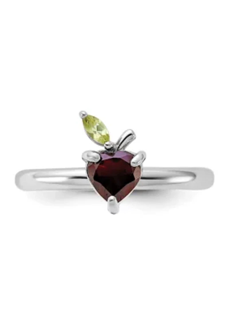 1.1 ct. t.w. Garnet and Peridot Stackable Expressions Rhodium-plated Apple Ring Sterling Silver