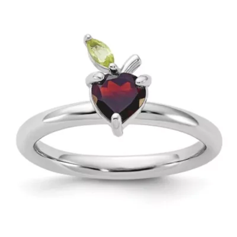 1.1 ct. t.w. Garnet and Peridot Stackable Expressions Rhodium-plated Apple Ring Sterling Silver