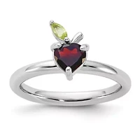 1.1 ct. t.w. Garnet and Peridot Stackable Expressions Rhodium-plated Apple Ring Sterling Silver