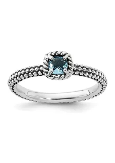 1/4 ct. t.w. Checker-cut Blue Topaz Antiqued Stackable Expressions Ring Sterling Silver