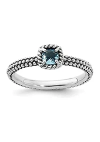 1/4 ct. t.w. Checker-cut Blue Topaz Antiqued Stackable Expressions Ring Sterling Silver