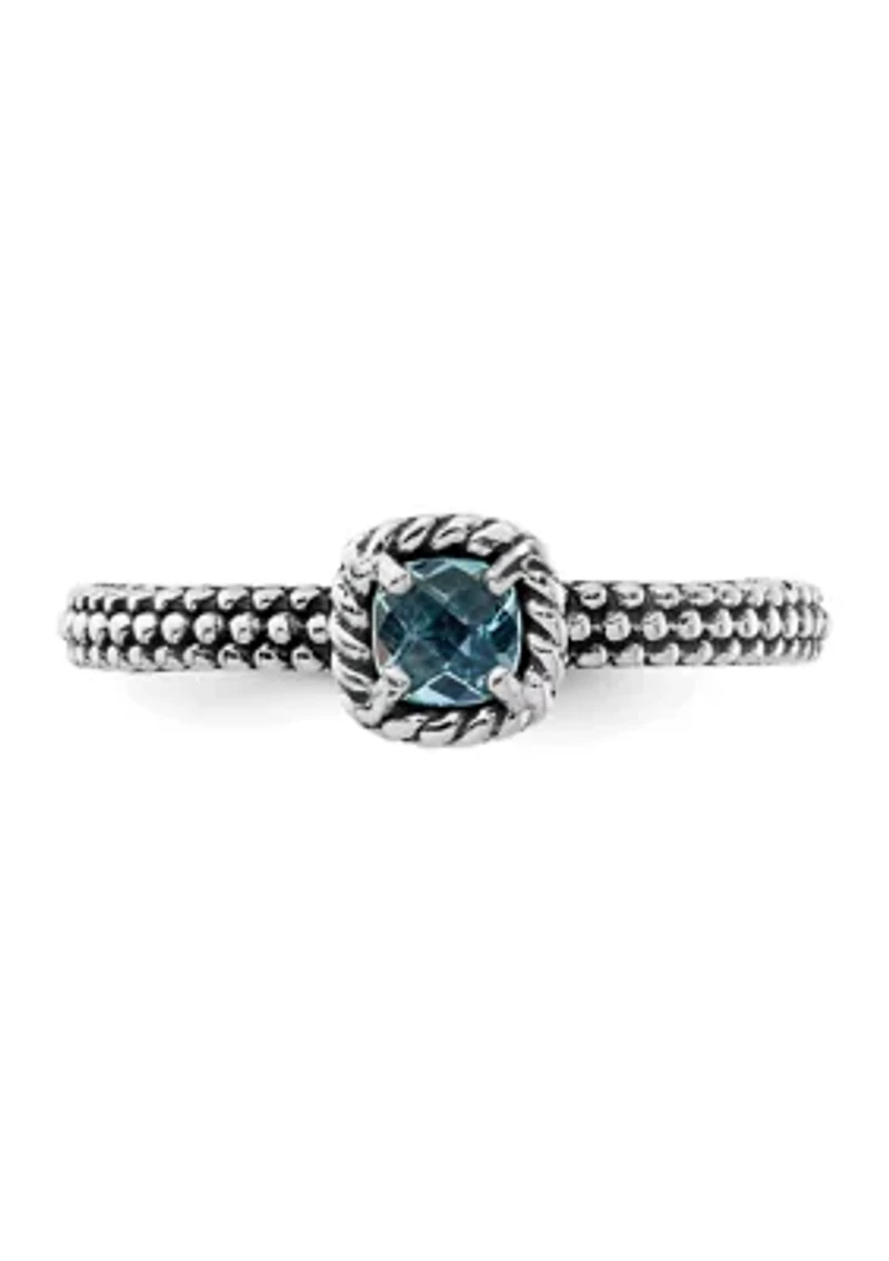 1/4 ct. t.w. Checker-cut Blue Topaz Antiqued Stackable Expressions Ring Sterling Silver