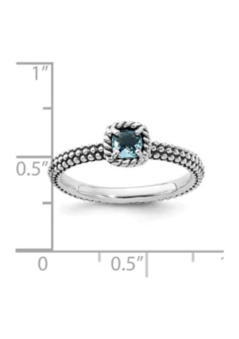 1/4 ct. t.w. Checker-cut Blue Topaz Antiqued Stackable Expressions Ring Sterling Silver