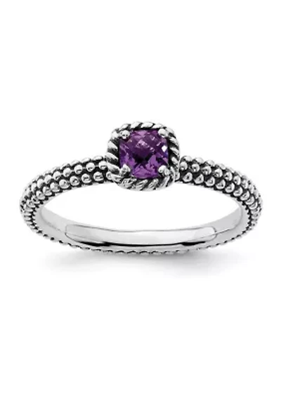 1/3 ct. t.w. Checker-cut Amethyst Antiqued Stackable Expressions Ring Sterling Silver