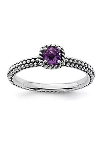 1/3 ct. t.w. Checker-cut Amethyst Antiqued Stackable Expressions Ring Sterling Silver