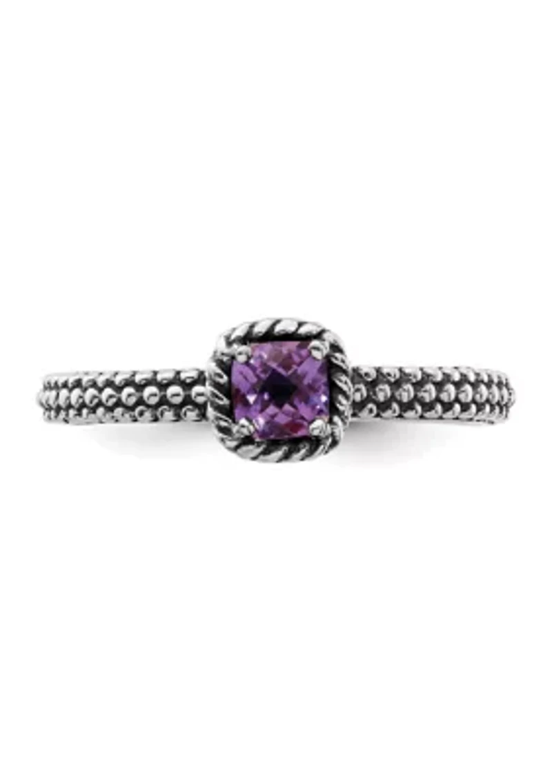 1/3 ct. t.w. Checker-cut Amethyst Antiqued Stackable Expressions Ring Sterling Silver