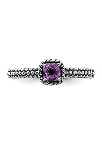 1/3 ct. t.w. Checker-cut Amethyst Antiqued Stackable Expressions Ring Sterling Silver