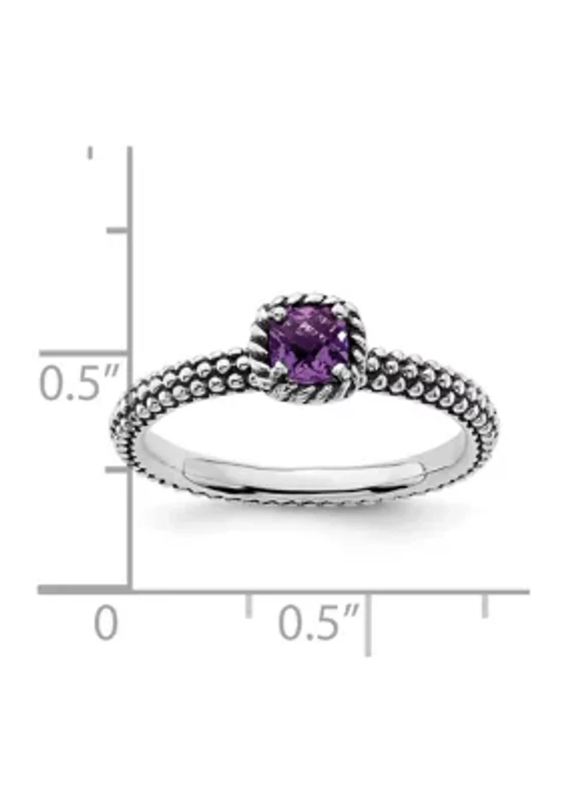 1/3 ct. t.w. Checker-cut Amethyst Antiqued Stackable Expressions Ring Sterling Silver
