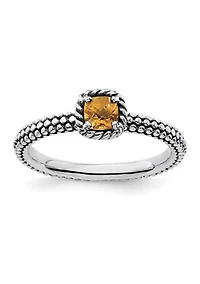1/5 ct. t.w. Checker-cut Citrine Antiqued Stackable Expressions Ring Sterling Silver