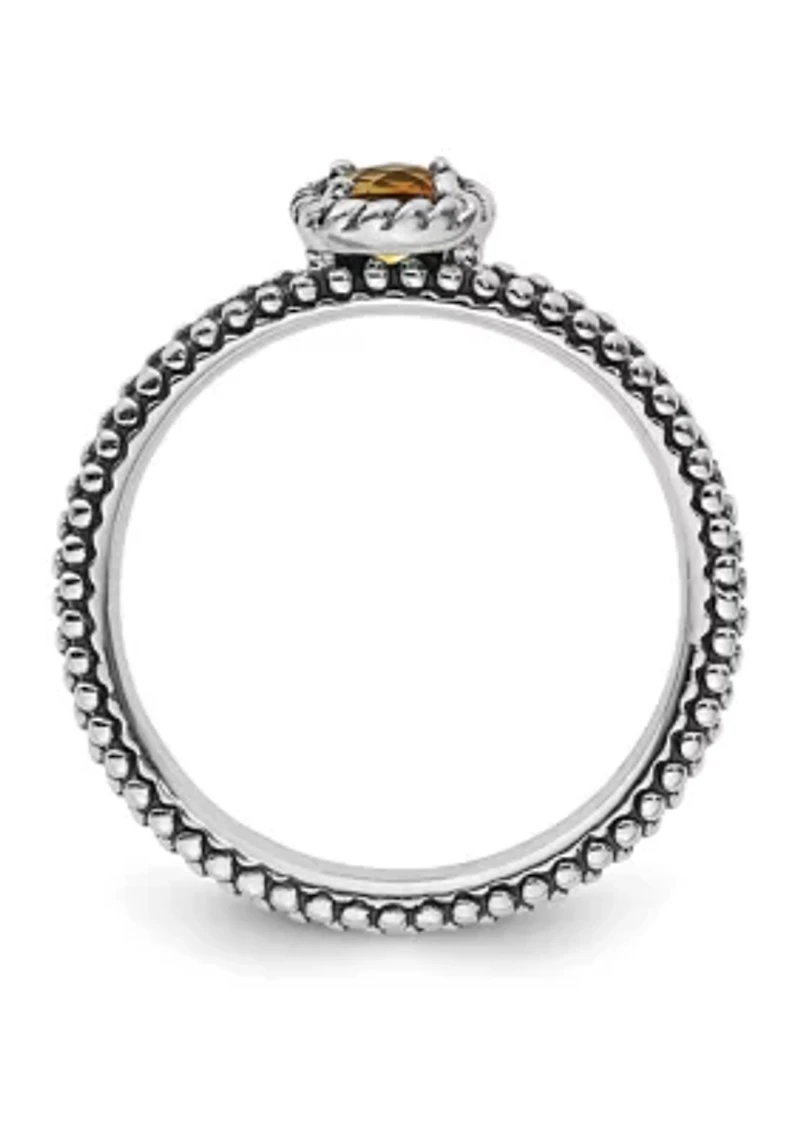 1/5 ct. t.w. Checker-cut Citrine Antiqued Stackable Expressions Ring Sterling Silver