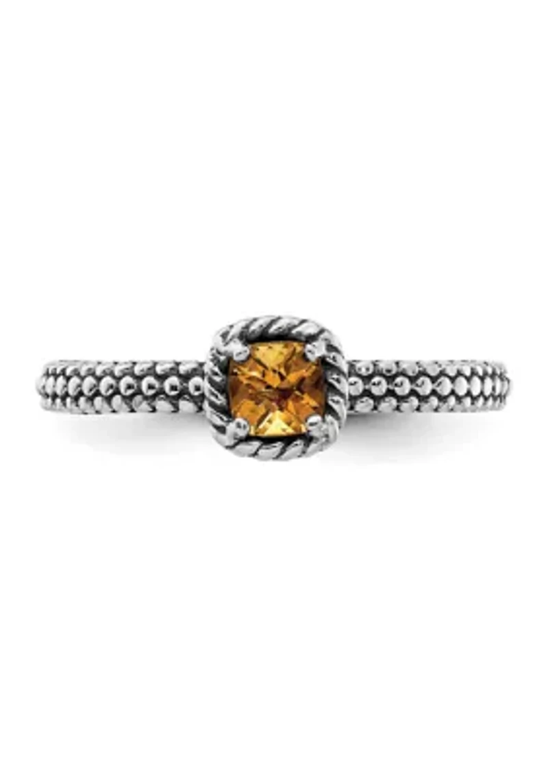 1/5 ct. t.w. Checker-cut Citrine Antiqued Stackable Expressions Ring Sterling Silver