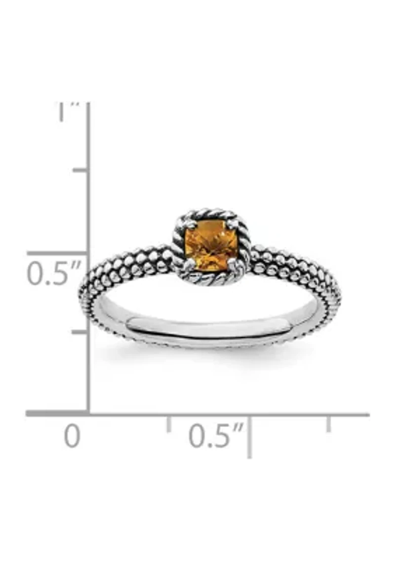 1/5 ct. t.w. Checker-cut Citrine Antiqued Stackable Expressions Ring Sterling Silver