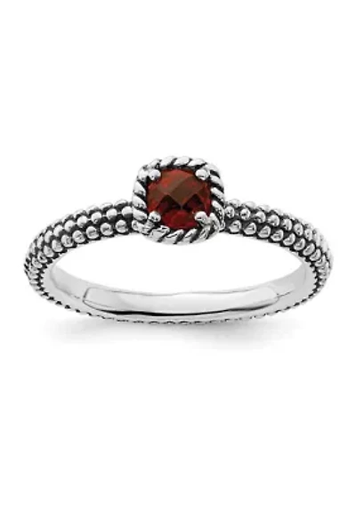 3/8 ct. t.w. Checker-cut Garnet Antiqued Stackable Expressions Ring Sterling Silver