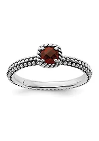 3/8 ct. t.w. Checker-cut Garnet Antiqued Stackable Expressions Ring Sterling Silver