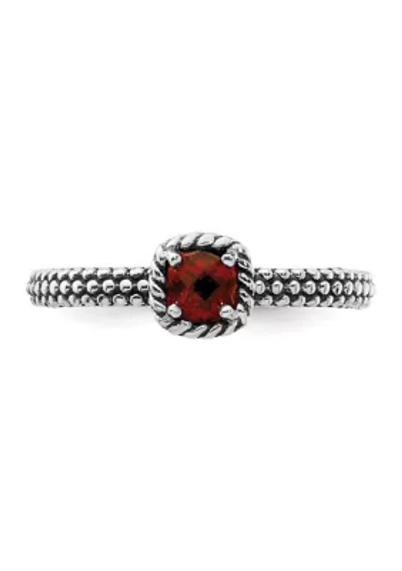 3/8 ct. t.w. Checker-cut Garnet Antiqued Stackable Expressions Ring Sterling Silver