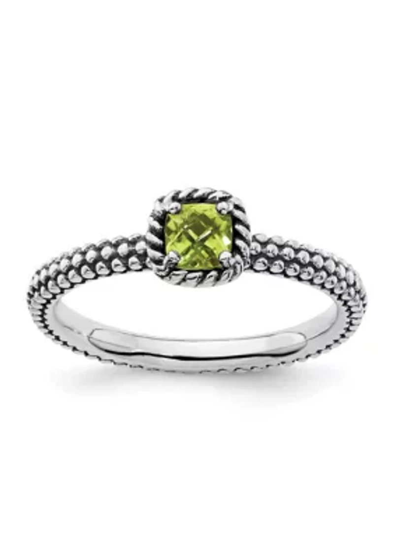 1/4 ct. t.w. Checker-cut Peridot Antiqued Stackable Expressions Ring Sterling Silver