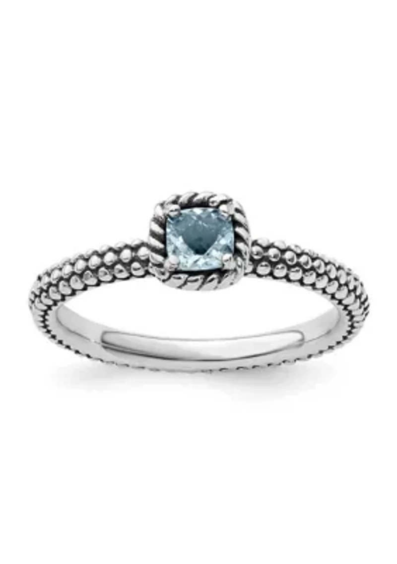1/4 ct. t.w. Checker-cut Aquamarine Antiqued Stackable Expressions Ring Sterling Silver