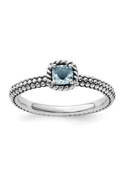 1/4 ct. t.w. Checker-cut Aquamarine Antiqued Stackable Expressions Ring Sterling Silver