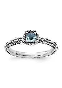 1/4 ct. t.w. Checker-cut Aquamarine Antiqued Stackable Expressions Ring Sterling Silver