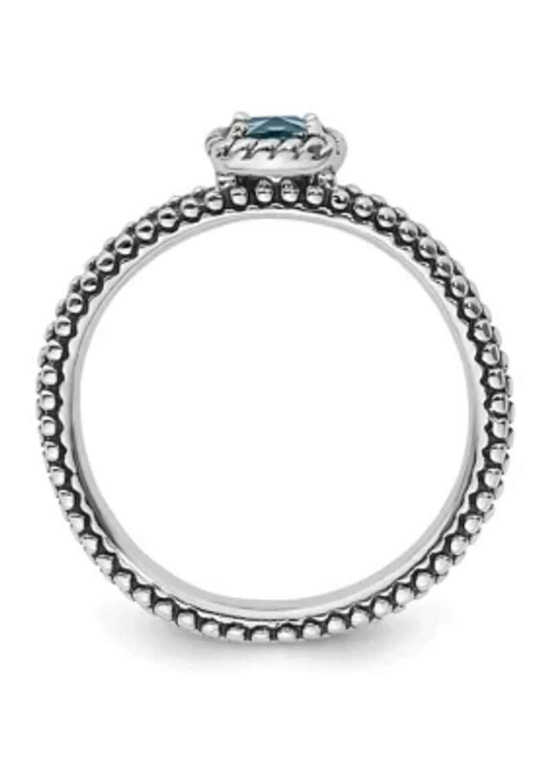 1/4 ct. t.w. Checker-cut Aquamarine Antiqued Stackable Expressions Ring Sterling Silver