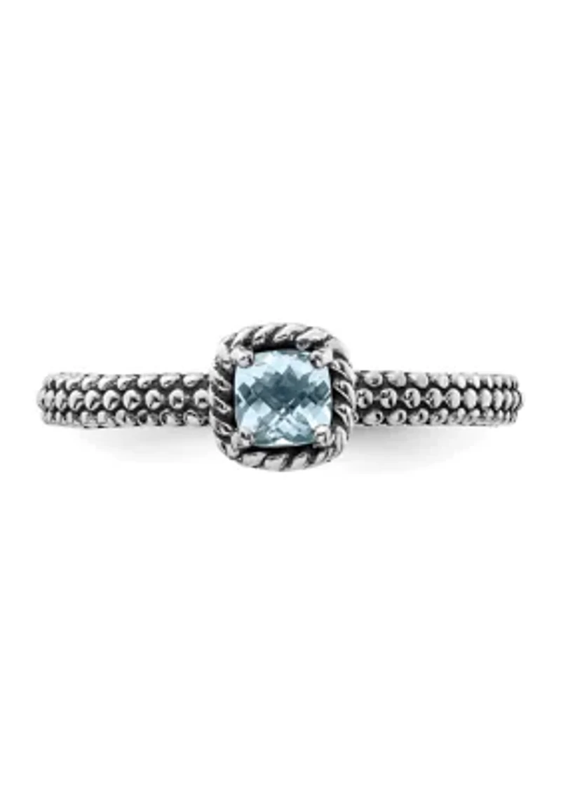 1/4 ct. t.w. Checker-cut Aquamarine Antiqued Stackable Expressions Ring Sterling Silver