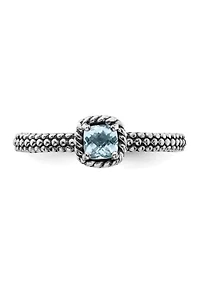1/4 ct. t.w. Checker-cut Aquamarine Antiqued Stackable Expressions Ring Sterling Silver