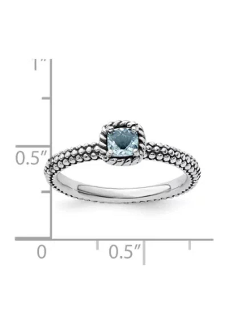 1/4 ct. t.w. Checker-cut Aquamarine Antiqued Stackable Expressions Ring Sterling Silver