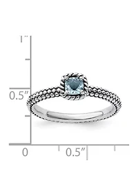 1/4 ct. t.w. Checker-cut Aquamarine Antiqued Stackable Expressions Ring Sterling Silver