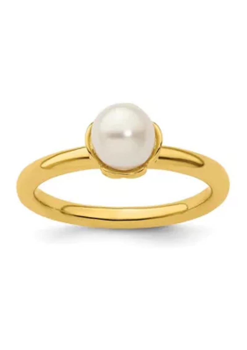 Sterling Silver Stackable Expressions White Freshwater Cultured Pearl Gold-plated Ring