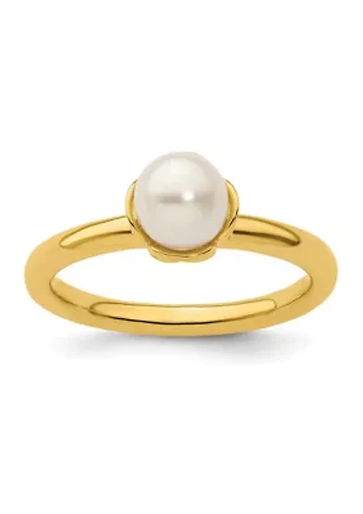 Sterling Silver Stackable Expressions White Freshwater Cultured Pearl Gold-plated Ring