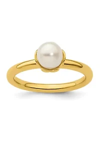 Sterling Silver Stackable Expressions White Freshwater Cultured Pearl Gold-plated Ring