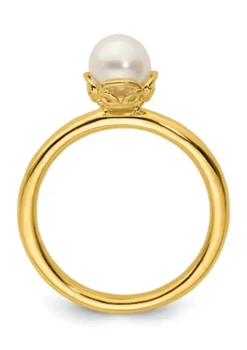 Sterling Silver Stackable Expressions White Freshwater Cultured Pearl Gold-plated Ring