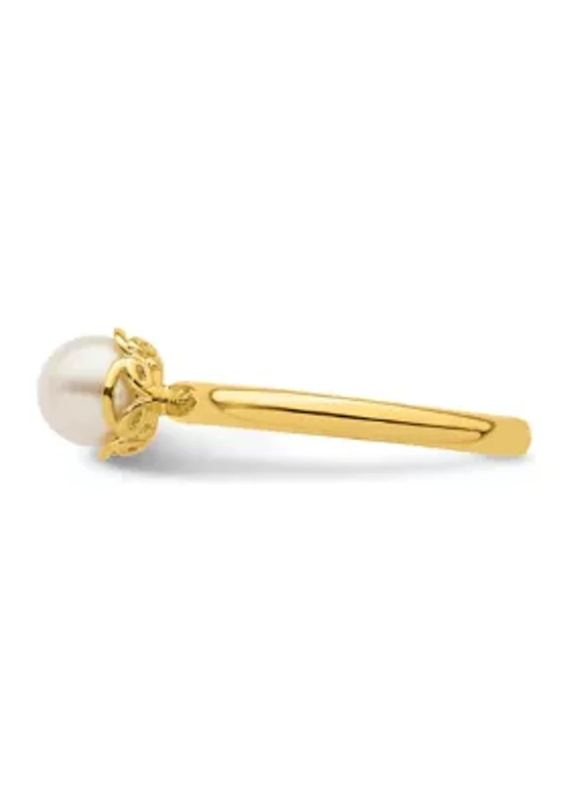 Sterling Silver Stackable Expressions White Freshwater Cultured Pearl Gold-plated Ring