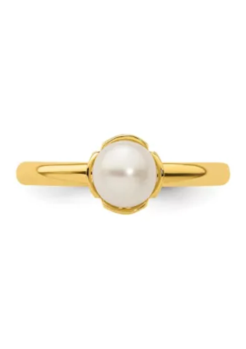 Sterling Silver Stackable Expressions White Freshwater Cultured Pearl Gold-plated Ring