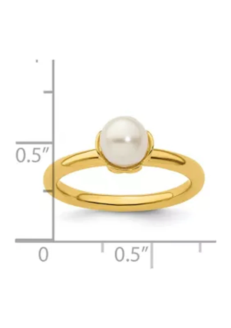 Sterling Silver Stackable Expressions White Freshwater Cultured Pearl Gold-plated Ring