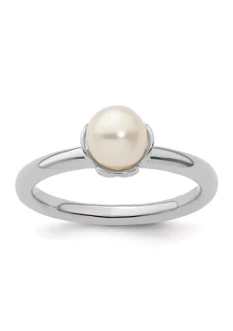 Sterling Silver Stackable Expressions Polished White Freshwater Cultured Pearl Ring