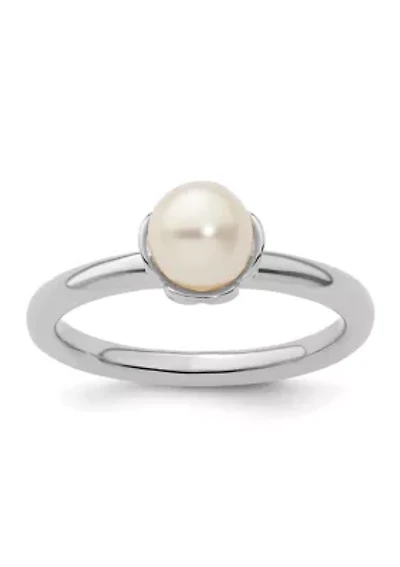 Sterling Silver Stackable Expressions Polished White Freshwater Cultured Pearl Ring