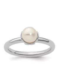 Sterling Silver Stackable Expressions Polished White Freshwater Cultured Pearl Ring