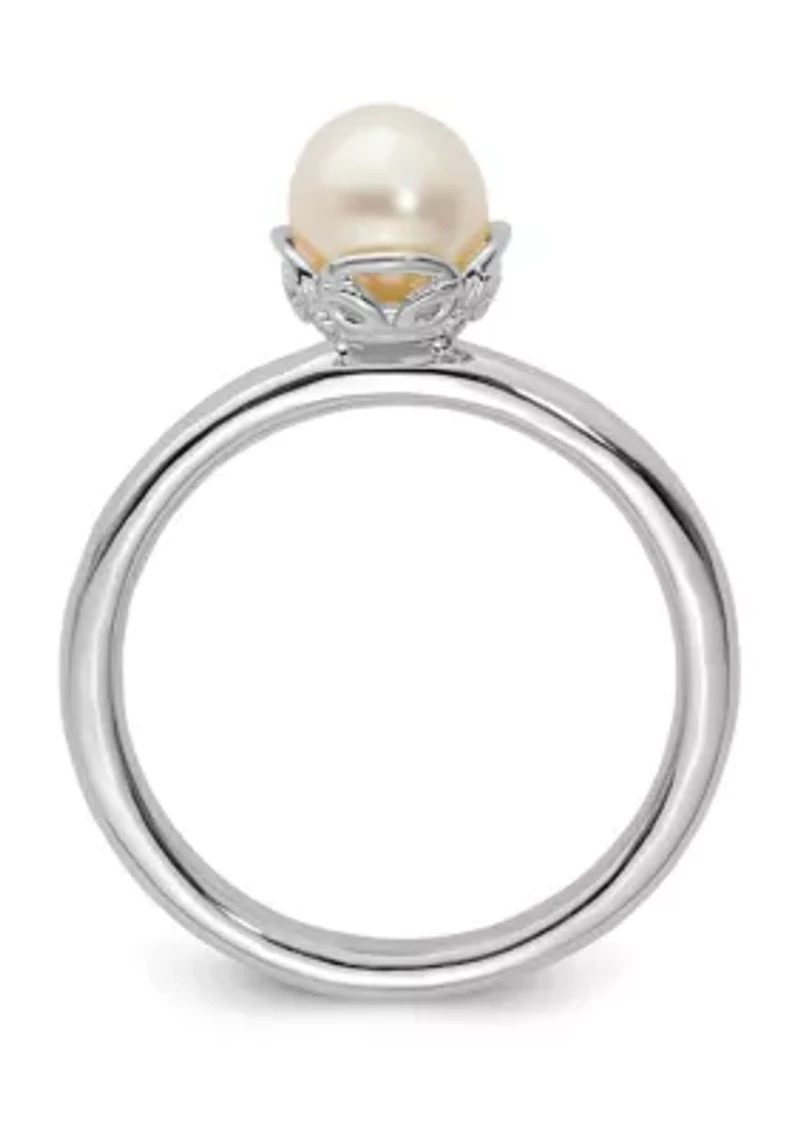 Sterling Silver Stackable Expressions Polished White Freshwater Cultured Pearl Ring