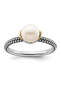 Sterling Silver and 14K Yellow Gold Stackable Expressions 7.0-7.5mm White Freshwater Cultured Pearl Ring
