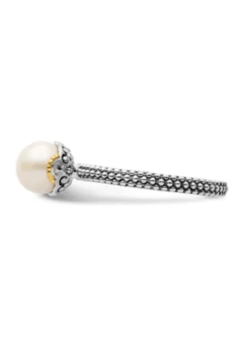 Sterling Silver and 14K Yellow Gold Stackable Expressions 7.0-7.5mm White Freshwater Cultured Pearl Ring