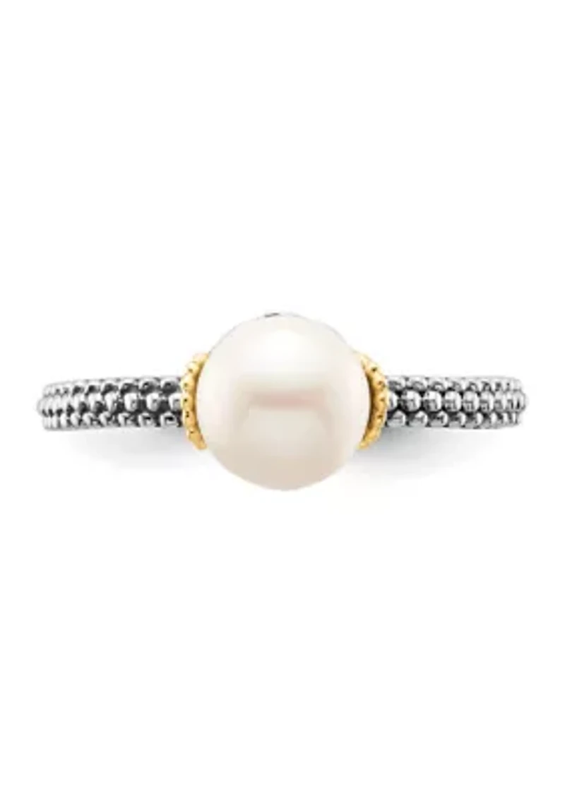Sterling Silver and 14K Yellow Gold Stackable Expressions 7.0-7.5mm White Freshwater Cultured Pearl Ring