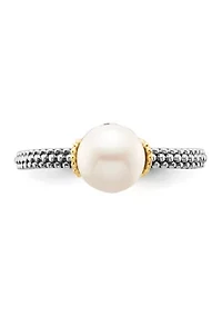 Sterling Silver and 14K Yellow Gold Stackable Expressions 7.0-7.5mm White Freshwater Cultured Pearl Ring