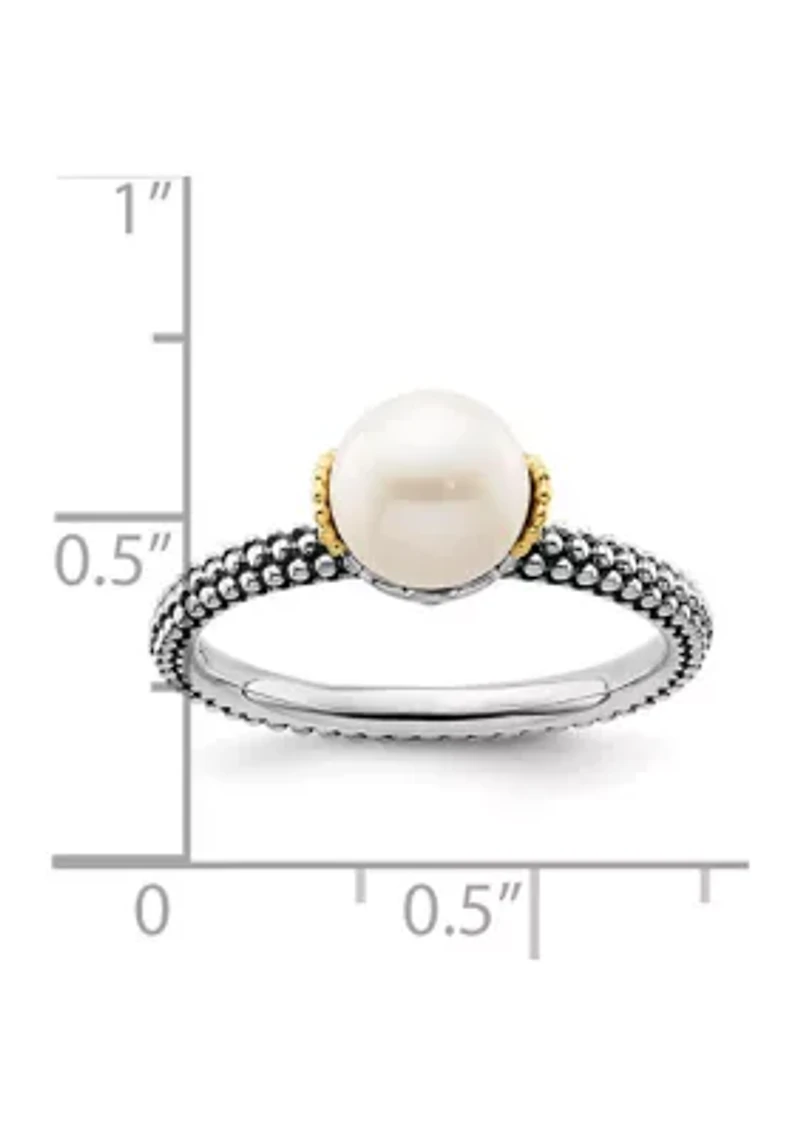 Sterling Silver and 14K Yellow Gold Stackable Expressions 7.0-7.5mm White Freshwater Cultured Pearl Ring