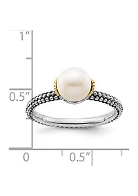 Sterling Silver and 14K Yellow Gold Stackable Expressions 7.0-7.5mm White Freshwater Cultured Pearl Ring