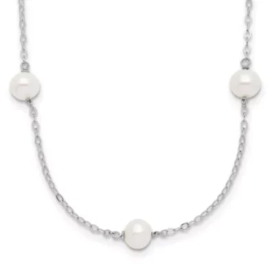 Sterling Silver Rhodium-plated 5-6mm Freshwater Cultured Pearl Necklace