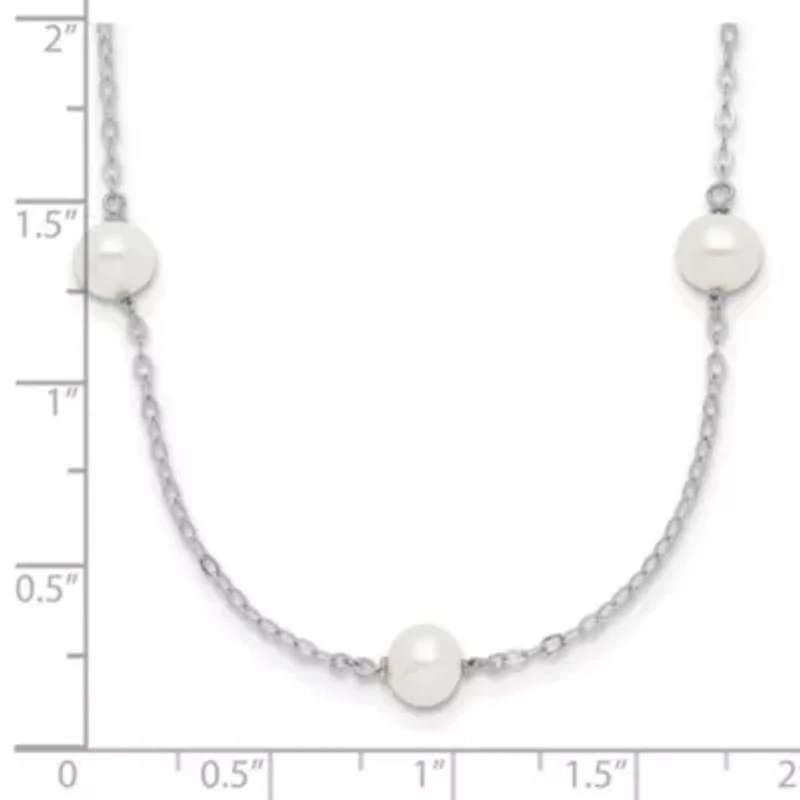Sterling Silver Rhodium-plated 5-6mm Freshwater Cultured Pearl Necklace
